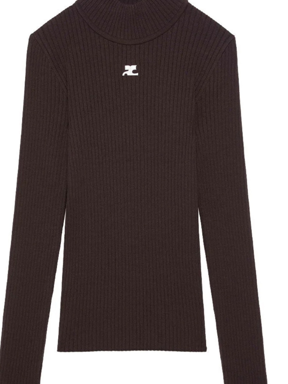 Dark Brown Ribbed Turtleneck with Center Logo